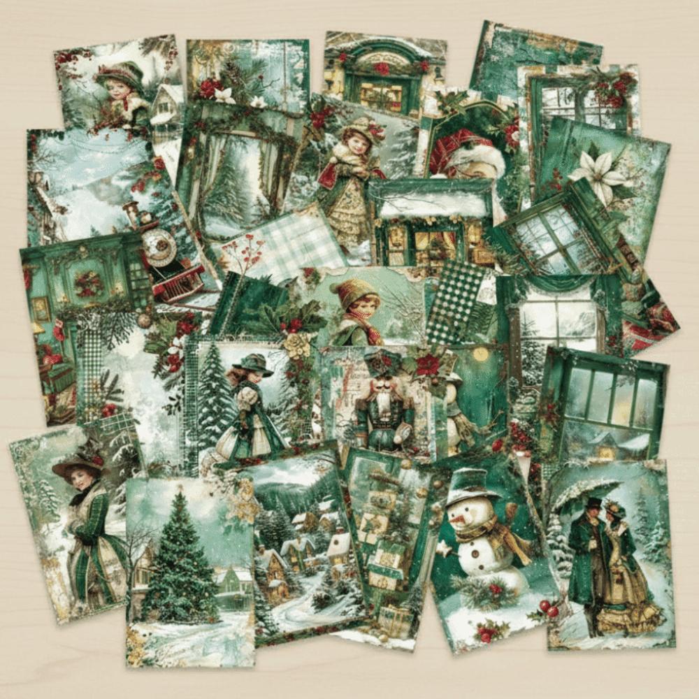 30PCS Snow Landscape Design Xmas Greeting Card Vintage Xmas Scrapbook Paper Wall