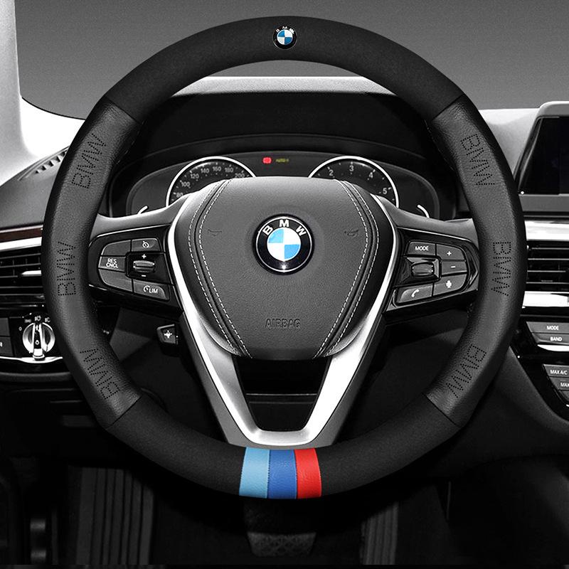 Чехол рулевого колеса из натуральной кожи для BMW: Совместимо с 3, 5, 1, 2, 4, 7 Сериями, а также X1, X3, X4, X5, X6 - Ручка из замши.