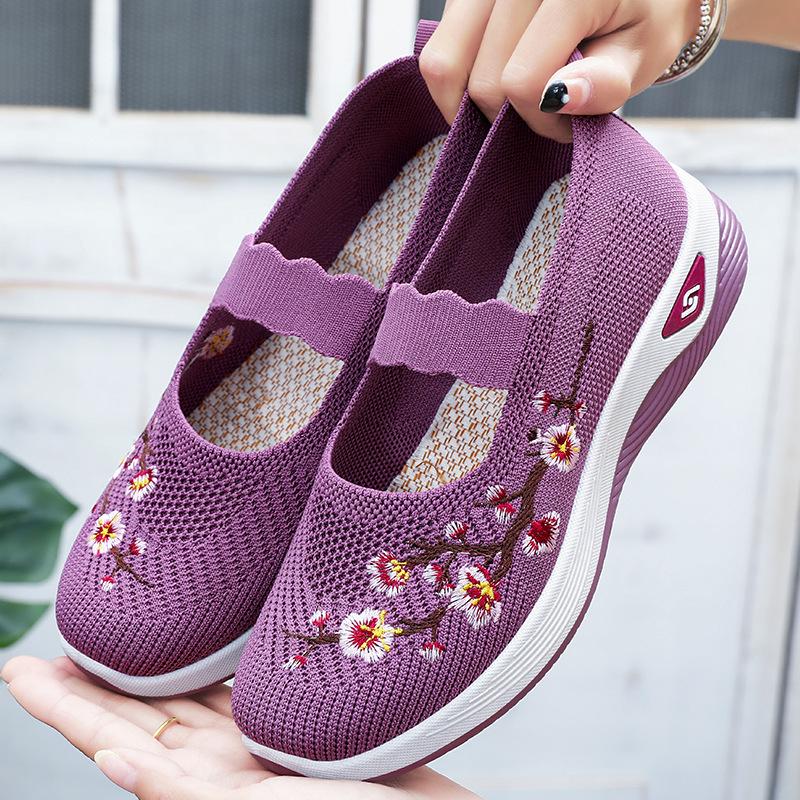 Summer New Embroidered Shallow-mouth Shoes for Women, Breathable Casual Shoes, Slip-on Shoes
