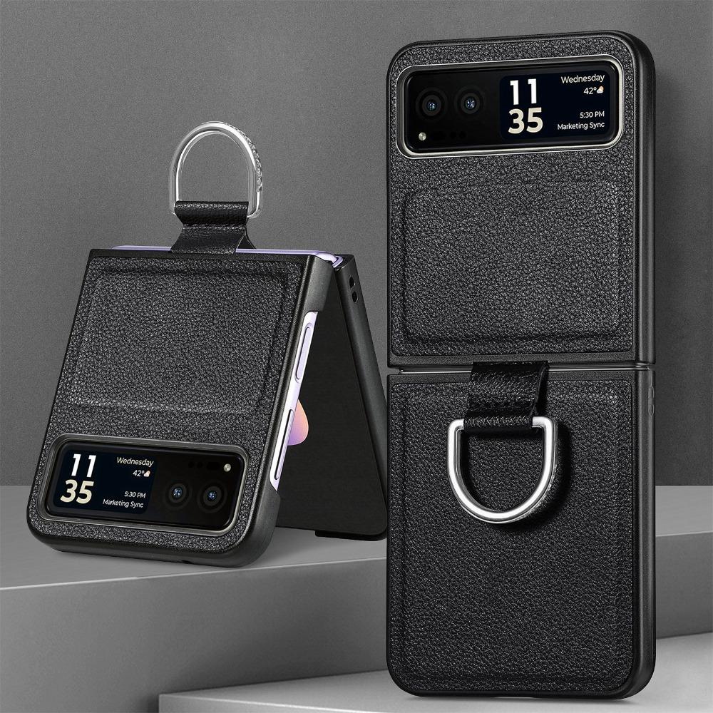 Case with Ring Lychee Pattern PU Leather for Motorola Razr 50 Ultra Mooto Razr 40 Phone Folding Screen Back Cover