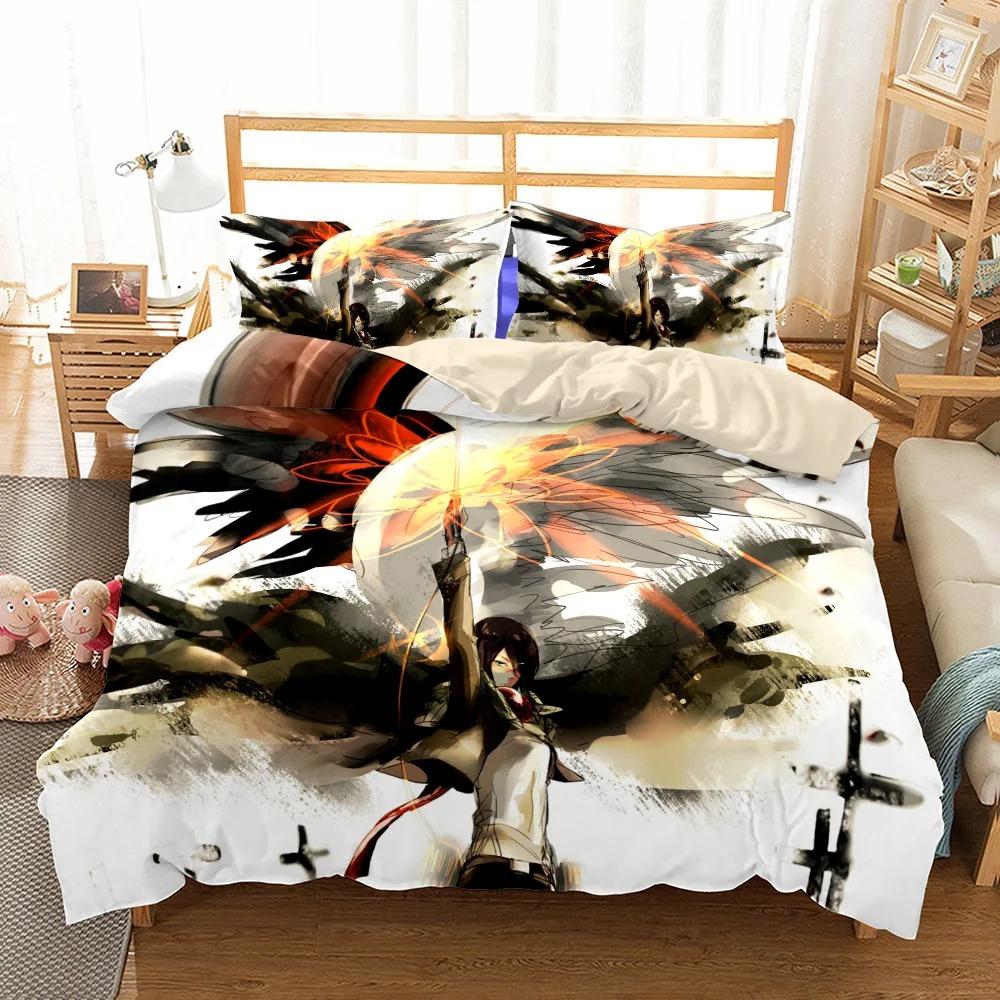 Anime Attack On Titan Bedding Set Kawaii Loli Boy Duvet Cover 3D Print Japan Cartoon Bed Quilt Cover Pillowcase No Sheets