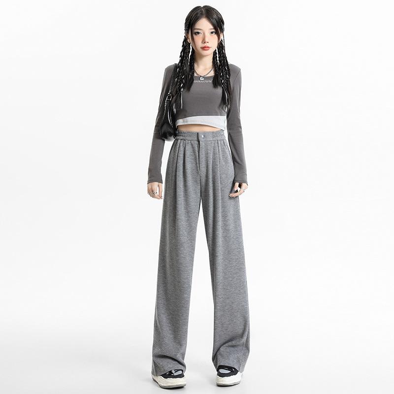Wide-leg Pants for Women Spring High Waist Wide-leg Casual Pants for Women Spring Straight Pants for Women Spring Cashmere Knitted Pants