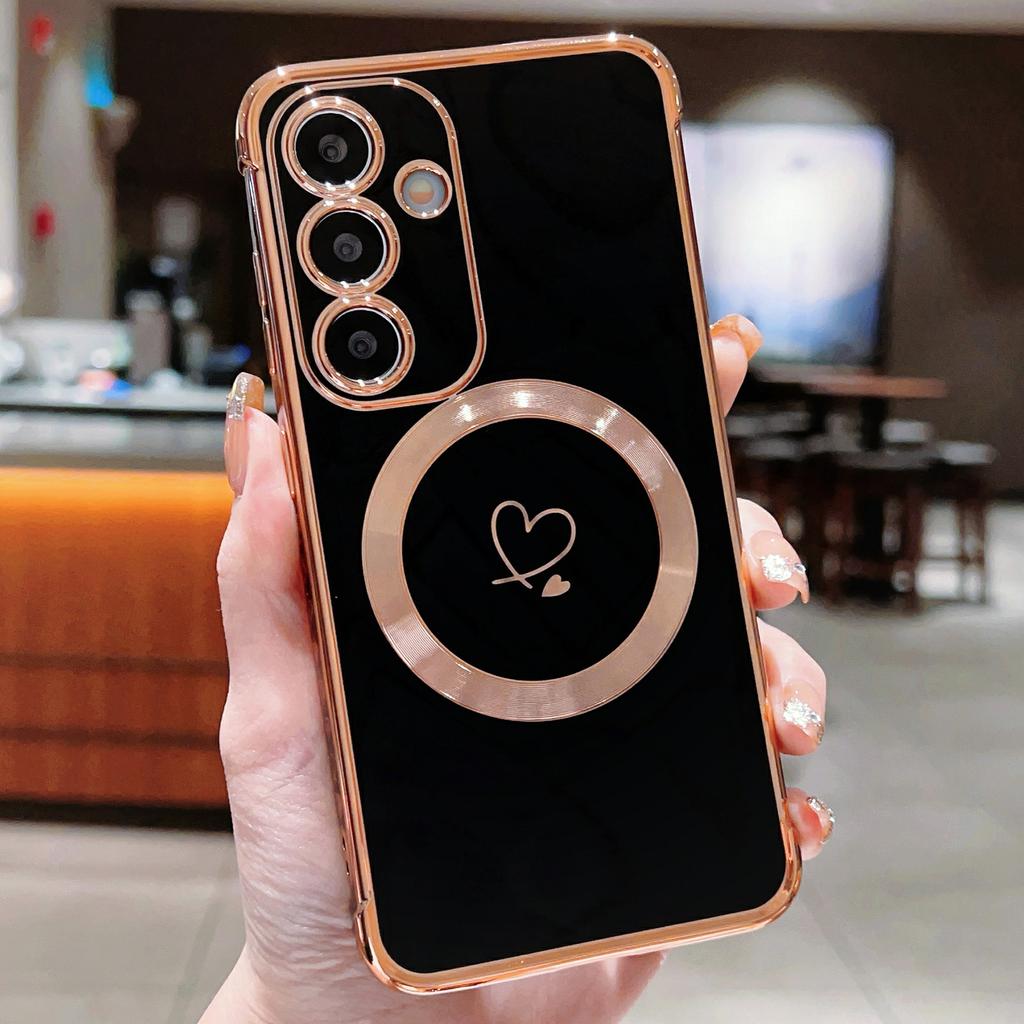For Samsung Galaxy S26 / S26 Pro Magnetic Case Electroplated TPU Phone Cover Hollow Love Hearts