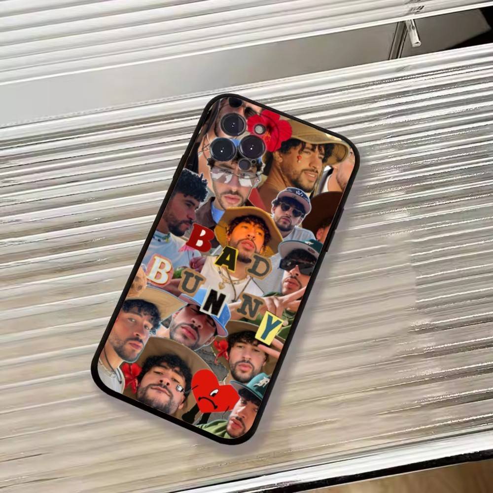 Чехол для телефона горячего певца B-Bad Bunny для iPhone 17,16,15,14,13,12,11 Plus,Pro Max,XS, Мягкий силиконовый черный чехол