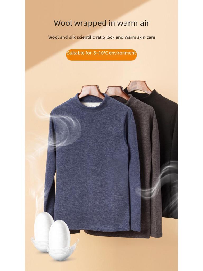 Men's Thermal Cashmere Silk Velvet Half-Turtleneck Suit for Winter Warmth