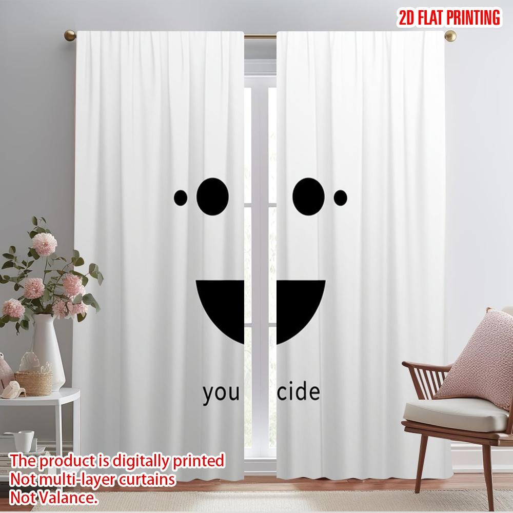 2pcs 2D Flat Printing Curtains Happy Sad Face Decide Polyester Without Electricity Holiday Decorations Use for Holiday Party