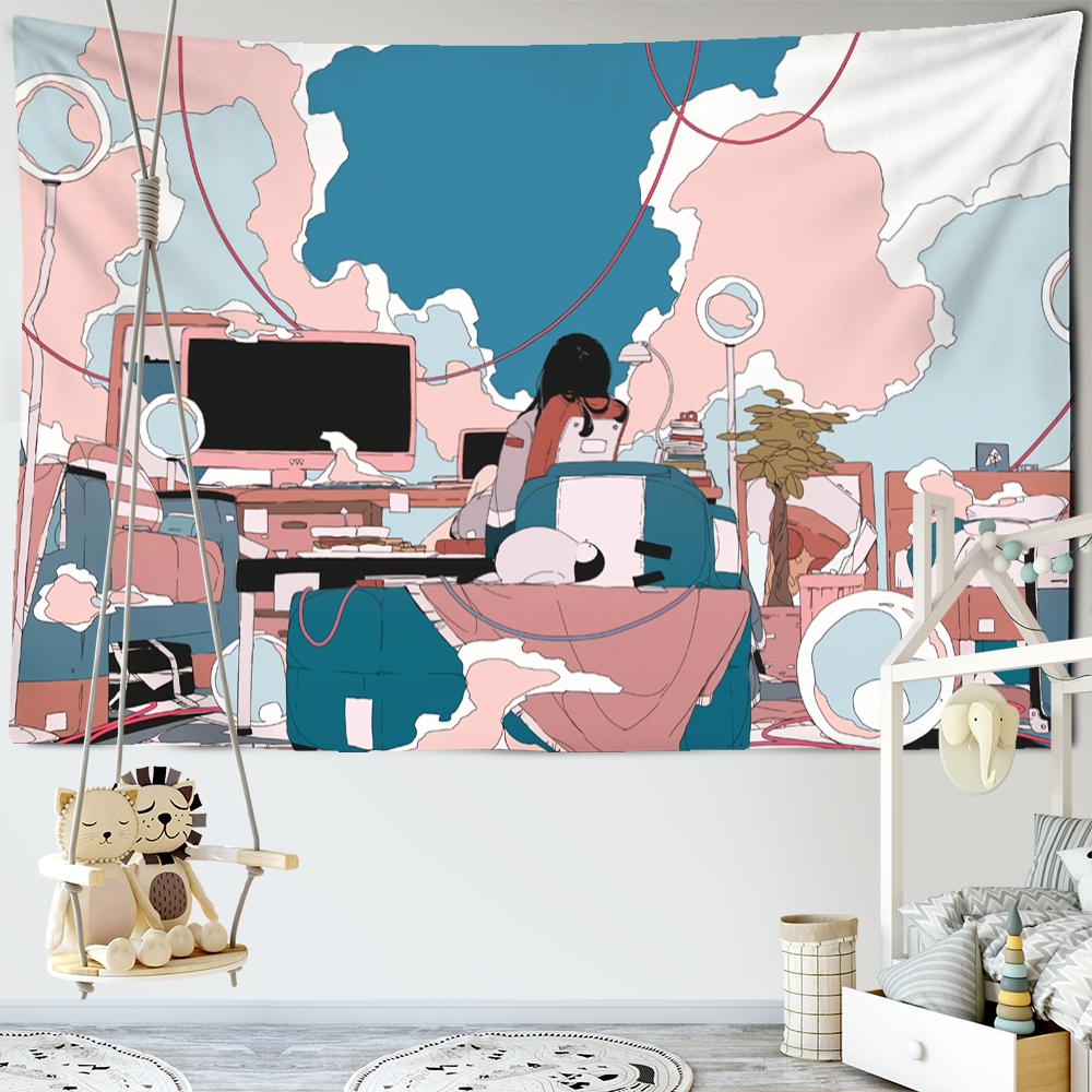 Гобелен с аниме-игрой для девочек, настенный подвесной мультяшный милый кавайный гобелен для девочек, эстетика комнаты, хиппи, домашний декор