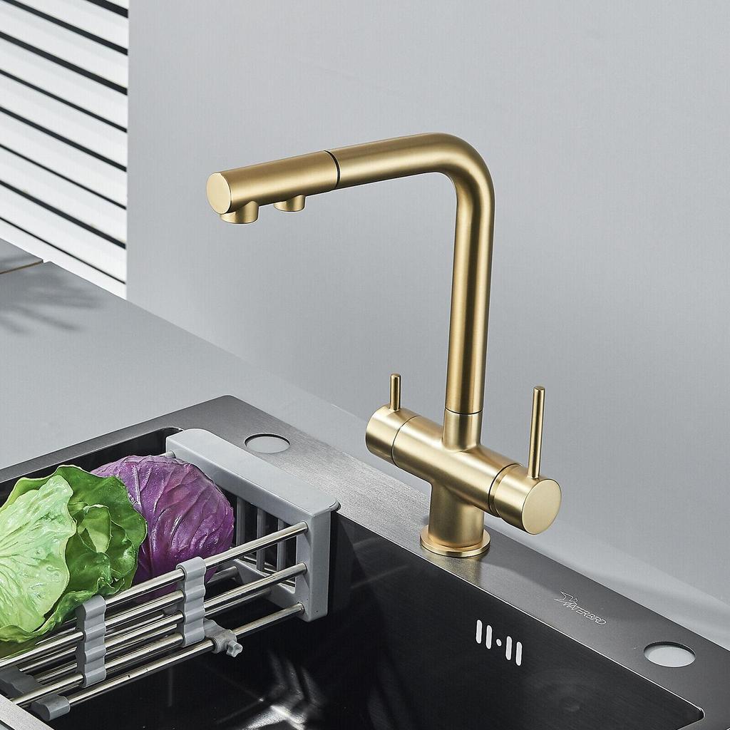 Кухонный выдвижной кран с фильтром, хромированный латунный кран-очиститель, вращение на 360 градусов, двойной распылитель, кран для питьевой воды, смеситель для раковины, сосуда