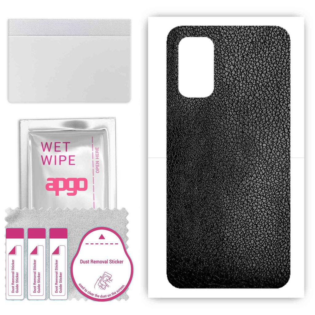 apgo Protective Skin Sticker for the Back Compatible with Xiaomi Redmi 9T, Wrap Film, Foil, Vinyl - Pattern Black Leather