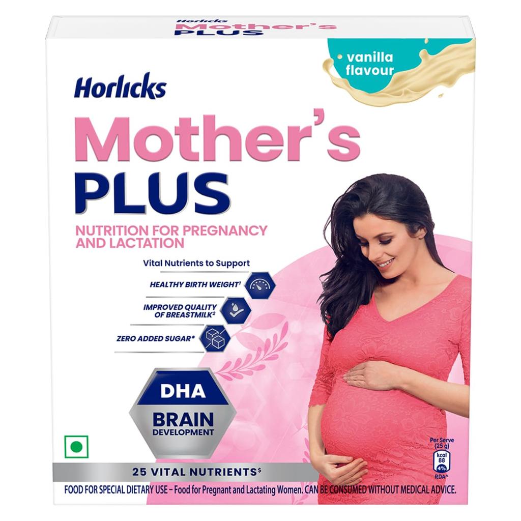 Horlicks Mother’s Plus Health Drink for Pregnancy & Lactation, Protein-Rich, No Added Sugar, Vanilla, 200g Refill Pack