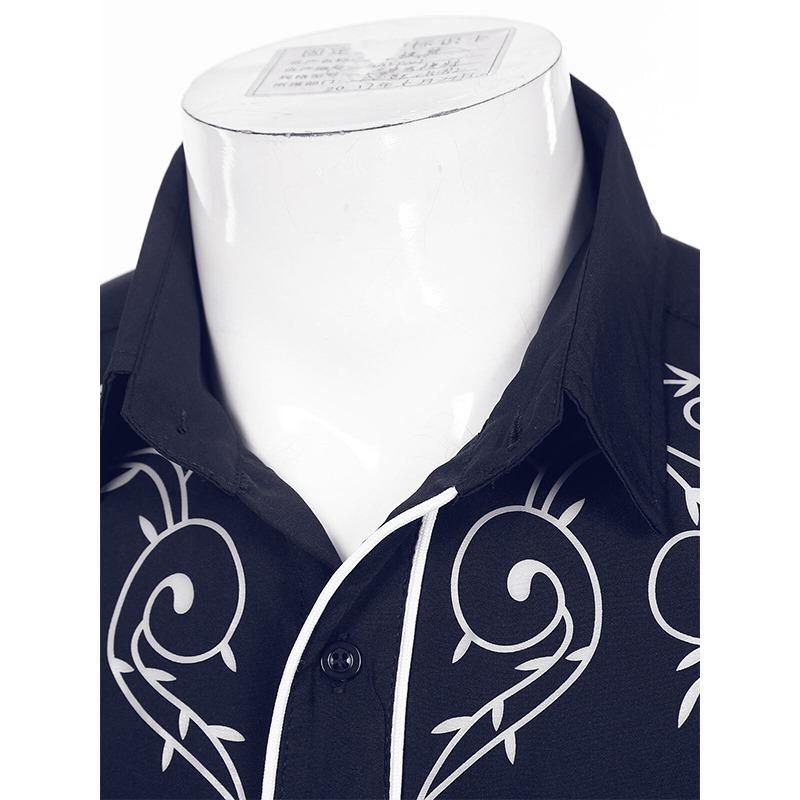 Mens Western Cowboy Shirt Long Sleeve Retro Embroidery Casual Buttons Down Shirt