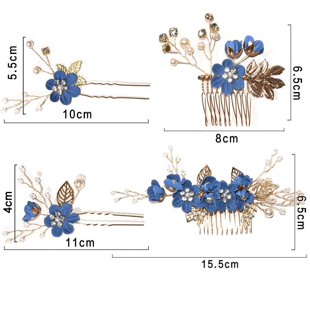 Романтическое Свадебное Украшение для Волос Невесты Листья Тиара Гребни для Волос Свадебные Заколки Синий Белый Цветок Заколка для Волос