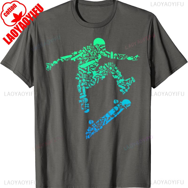 Skater Skateboarding Helmet Gear Skateboard Skateboarder pattern TShirt Trending Boy Commuter Crewneck tops tee shirt short