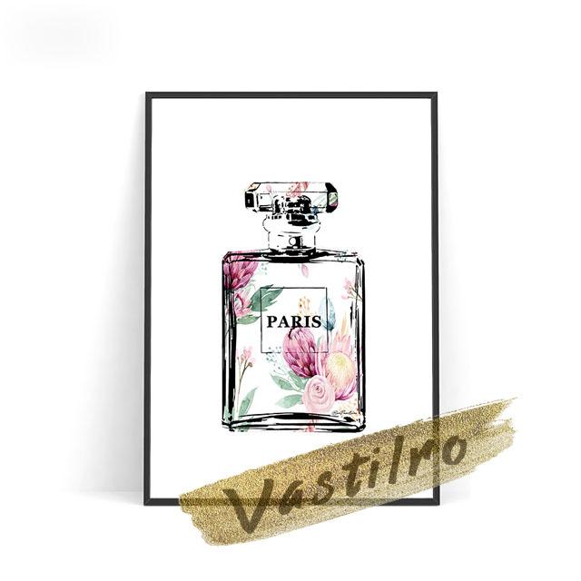 Акварельные цветочные принты Флакон духов Выставка Художественные принты Плакаты Современный минимализм Салон красоты для девочек