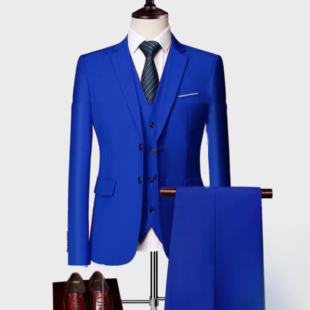 Solid Color Men's Business Casual Suit Spring and Autumn Three-piece Double-button Suit Jacket + Vest + Pants