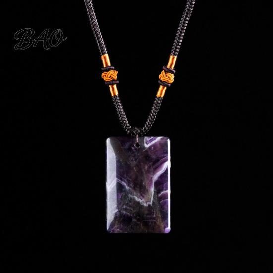 Healing Energy Stone Jewelry Natural Crystal Pendant Necklace, Necklace with Adjustable Fake Gemstone Braided Rope, Polished for Men Women