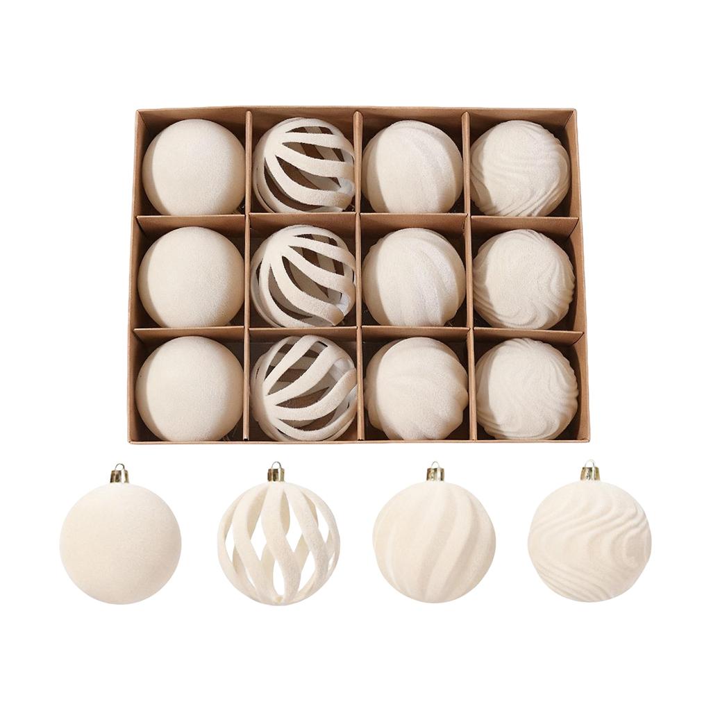 8 см Флокированные елочные шары, Блестящие декоративные шары, Набор 12 шт., Праздничная атмосфера рождественской елки