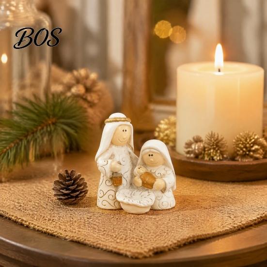 Religious Christmas Room Decor Mini Resin Nativity Figurine for Desktop Decor, Holy Family Manger Holiday Tabletop Scene Ornaments, Compact Figurines