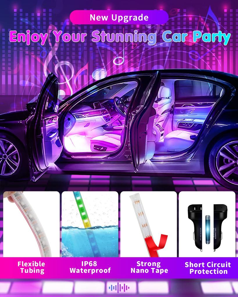 DUOFU365 Автомобильная светодиодная лента, окружающий свет для автомобиля, полноцветный окружающий RGB цвет, управление через приложение, пульт дистанционного управления, 48 светодиодов SMD, подсветка для ног, освещение, переключение,