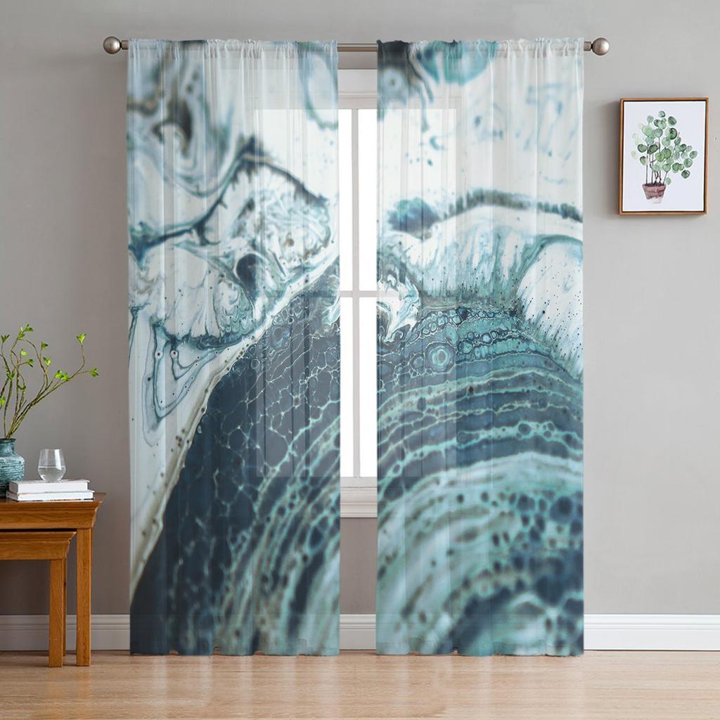 Мраморная прозрачная занавеска на окно, тюль для гостиной, кафе, спальни, кухни, шифоновая прозрачная занавеска, украшения для окон