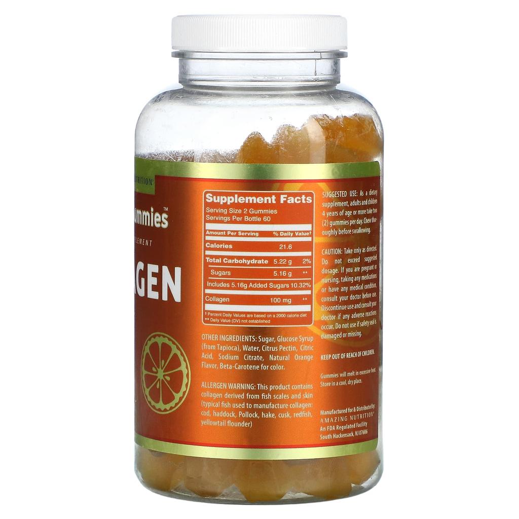 Amazing Gummies, Collagen, Orange Flavor, 120 Gummies (50Mg Per Gummie)