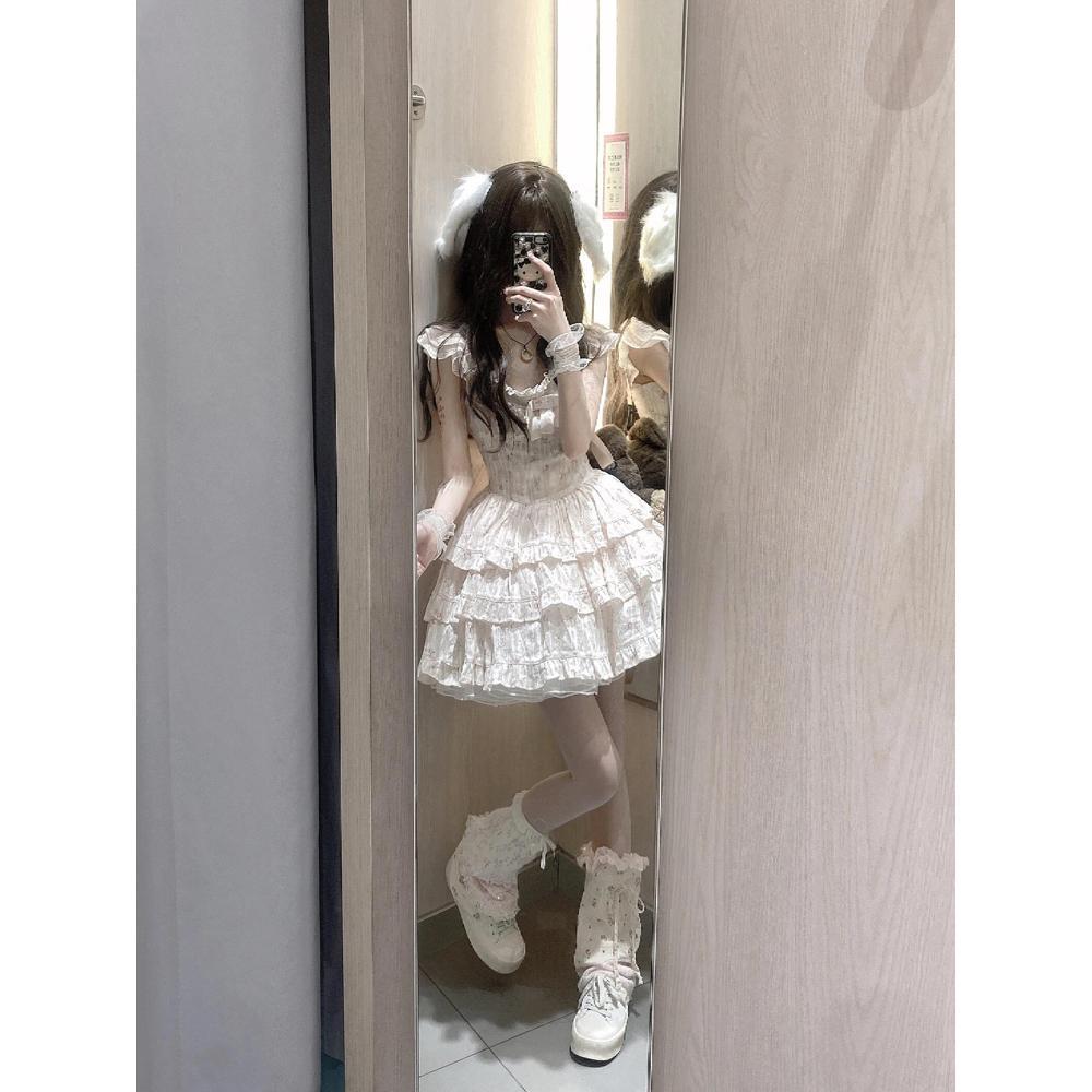 Suspender Xiaofei Sleeve Dress New Casual Women's Xia Small Man Waist Sweet and Spicy Princess Cake Fluffy Dress