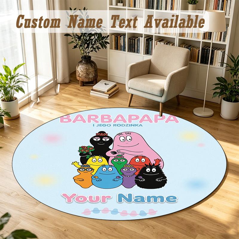Round Rug Custom NameBarbapapa Pattern Non Slip Carpet Home Floor Decor