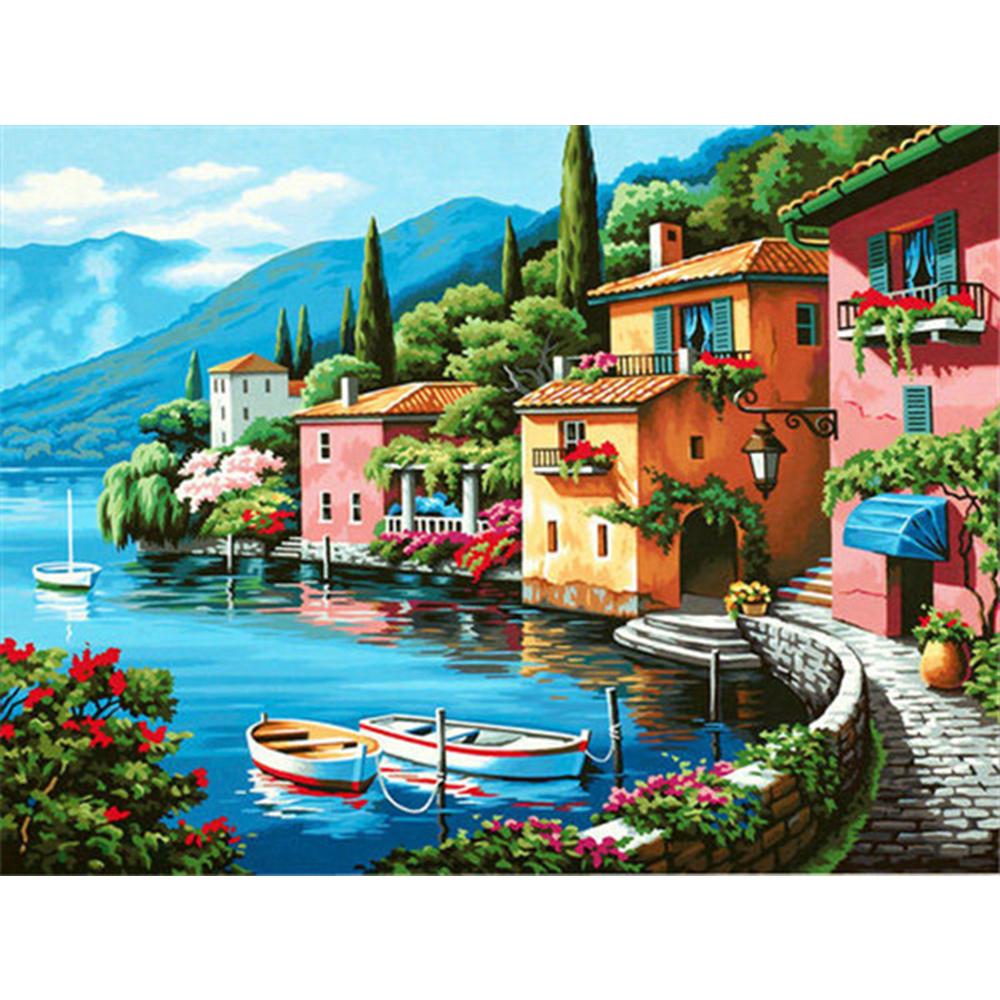 3D алмазная живопись город полный квадратный круглый дрель искусство горный хрусталь 5D DIY Алмазная вышивка пейзаж Приморский подарок ручной работы