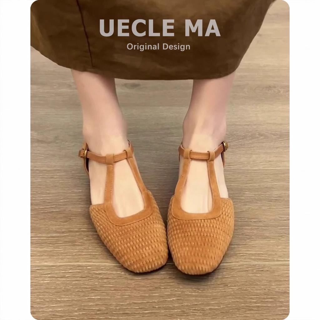 Sheepskin version~ Retro woven beautiful Roman sandals women's skirt hollow Mary Jane thick heel bag head single shoes women