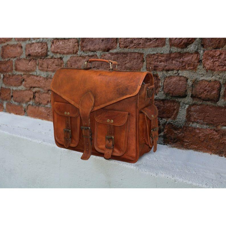 15" Leather Messenger Bag Laptop Case Office Briefcase Gift for Men Computer Distressed Shoulder Bag