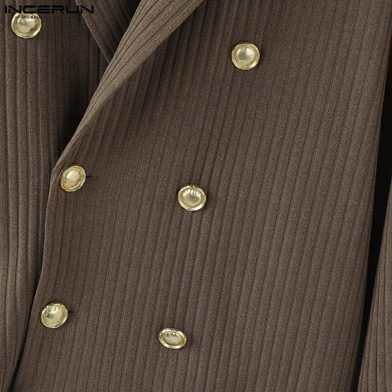 INCERUN Мужские лацканы Длинный рукав Двубортные Повседневные В рубчик Вязаные Куртки Пальто