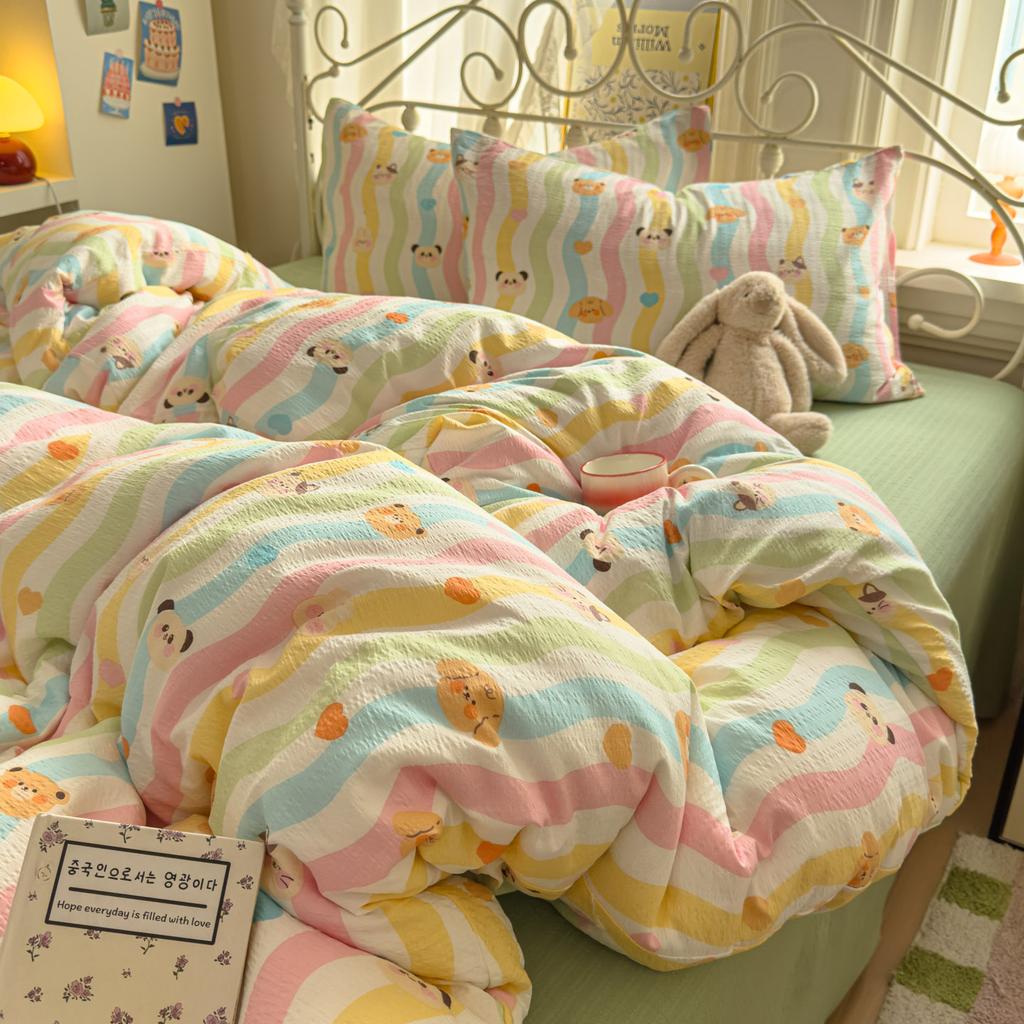 A-class Wrinkled Cotton Double-Layer Yarn Printing Four-Piece Set