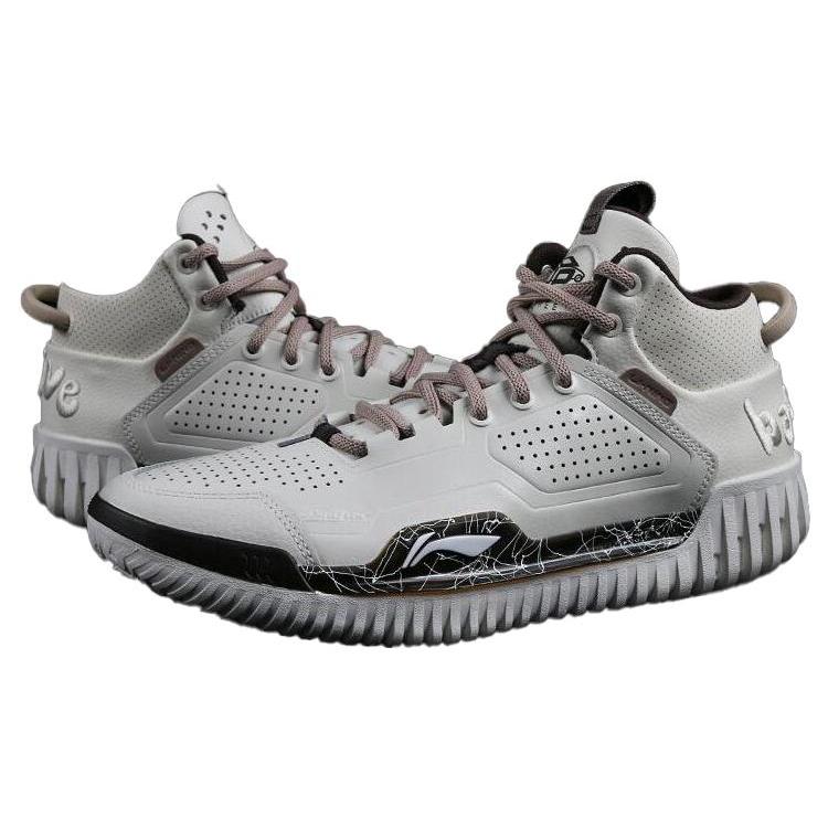 Li Ning Badfive 3 Удобная амортизация, износостойкие, средняя высота, баскетбольные кроссовки, мужские, цвет экрю, ABFT025-3