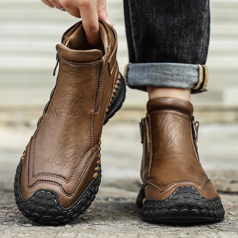 Classic Handmade Leather Boots for Men Fashion Outdoor Casual Ankle Boots Comfort Slip On Driving Shoes Men's Boots