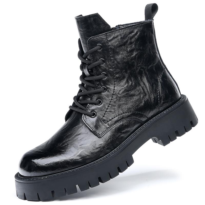 Уличные мужские повседневные ботинки из коровьей кожи, роскошные ботинки из натуральной кожи с круглым носком в британском стиле на платформе с толстой подошвой, зимние новые теплые ботинки по щиколотку