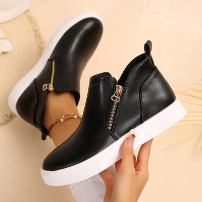 2025 Осень Новые Женские Модные Универсальные Ботильоны на Плоском Каблуке - Круглый Носок Застежка-Молния Модные Ботинки
