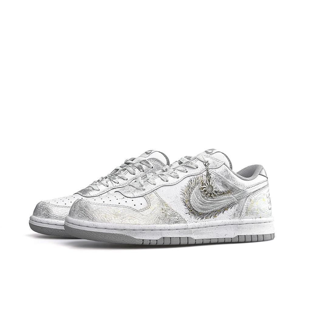 Nike Dunk Moon White Trace Abrasion Resistant Low top Skateboard Shoes Men's White Gray Silver 355152-106(Team1821-)