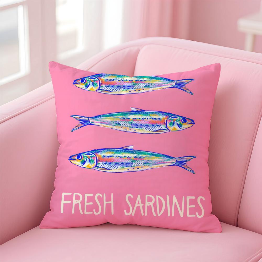 Colorful SardineS Fantasy Patterns Cushion Cover Pillowcase Short Plush Invisible zipper Room Sofa Cushion Cover