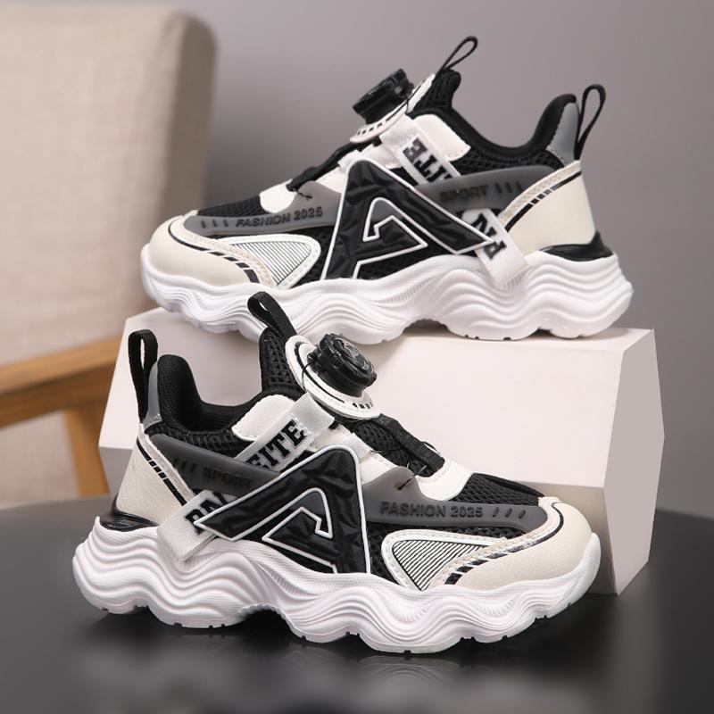 Детская мода с поворотной пряжкой, противоскользящие повседневные кроссовки, дышащая сетка, прогулочная обувь для мальчиков и девочек, спортивная обувь для тенниса на открытом воздухе