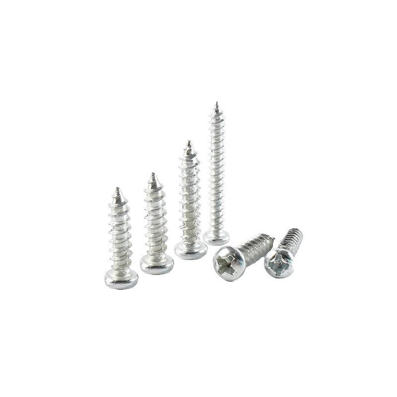 Galvanized Self-Tapping Screws, Round Head, White Zinc, PA Cross Pan, Pointed Tail M1.2-M4