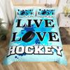 Ice Hockey Duvet Cover Helmet Skates Comforter Cover Winter Ice Sports Games Bedding Set for Boys Puck Hockey Player Quilt Cover