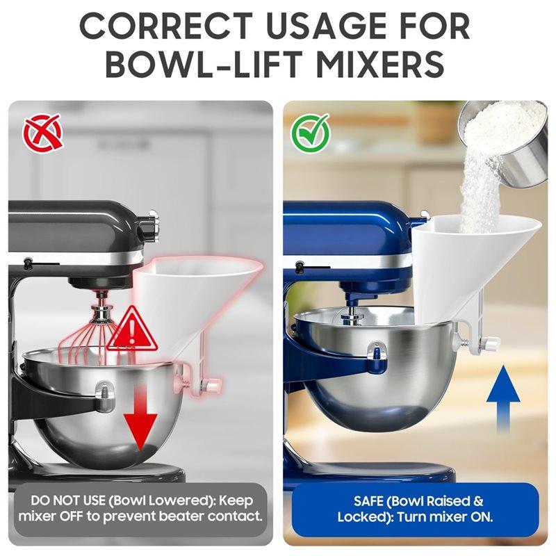 SHGO-Воронка для муки для стационарного миксера Kitchenaid - Насадка с широким горлышком для пересыпания, подходит для стеклянных и нержавеющих мисок