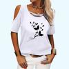 Women Fashion Off Shoulder Top Casual O Neck Summer Tee Shirt Butterfly Print Short Sleeve T-shirt