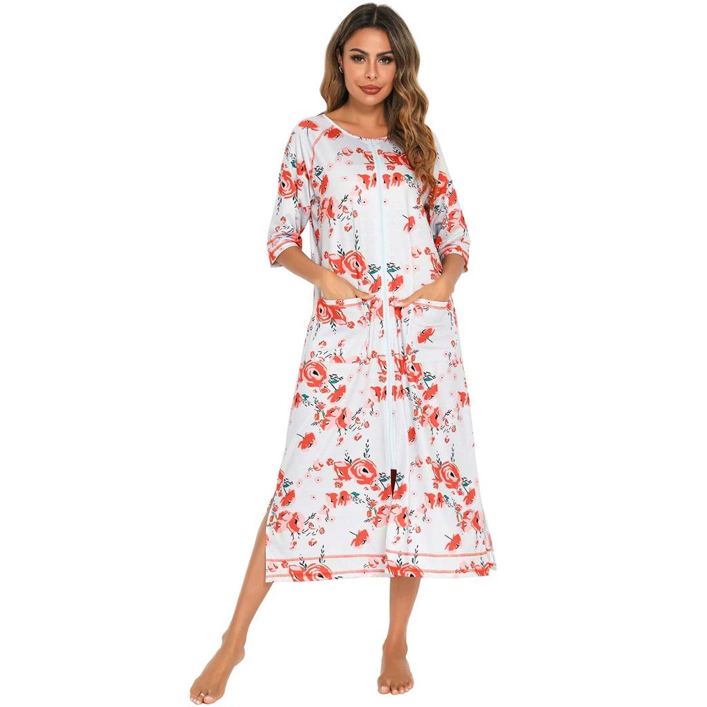 Женская пижама на молнии, платье для беременных с рукавом 3/4, ночная рубашка для кормления грудью, платье для беременных