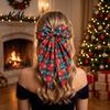 Christmas Photo Prop Hair Bows Large Bow for Women Girls, Decorative Clip with Classic Holiday Gift Prints, Elegant Long Tail Barrettes Festive