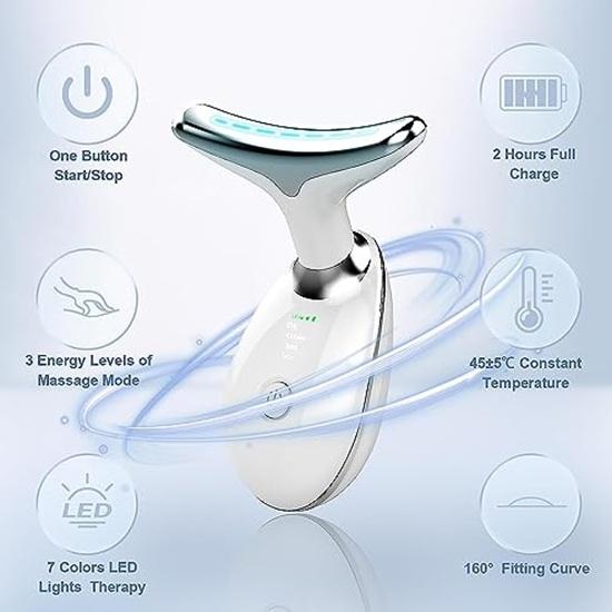 Красный свет для лица, 7-цветный светодиодный омолаживающий аппарат для лица и шеи, аппарат для шеи Deplux, глянцевый белый