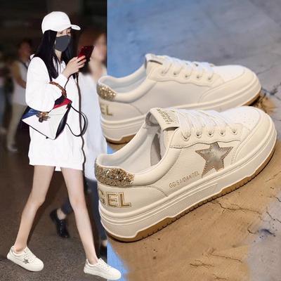 Первый слой коровьей кожи~ натуральная кожа обувь на звездной подошве женская обувь весна и лето новая толстая подошва спортивная и повседневная маленькие белые туфли