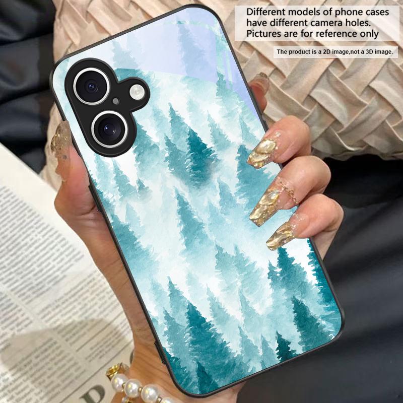 Чернильная пейзажная живопись Для iPhone 11 Pro 12 13 mini 14 15 Pro Max 16 E 17 Air XS Max XR 8 7 Plus SE 5 6 Черный стеклянный чехол для телефона