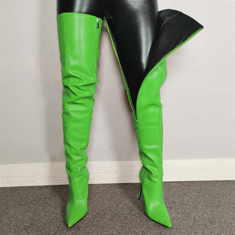 Big Size 34 43 Women Over the Knee Boots Leather Stiletto High Heel Leg Boots Zapatos Mujer