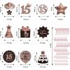 Happy 15th Birthday Hanging Swirls Streams Ceiling Decorations, Celebration 15 Foil Hanging Swirls with Cutouts for 15 Years Old Rose Gold Birthday